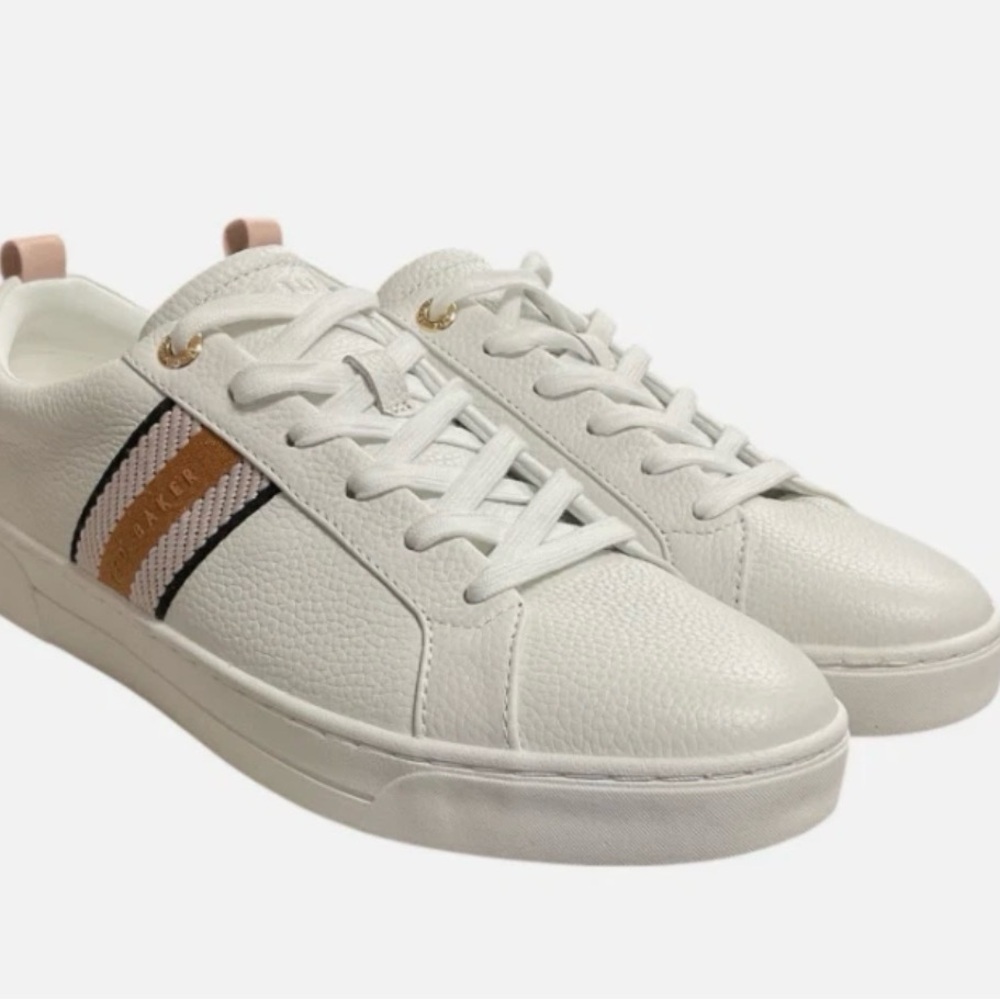 Ted Baker White Sneakers with Pink and Black Stripes MULTIPLE SIZES